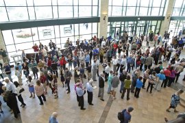 PLANO, TX - OCTOBER 18: The public lines up more than two hours ahead of time to get seats in the audience for the North Texas Presidential Forum at the Prestonwood Baptist Church in October 18, 2015 in Plano, Texas. Republican Presidential candidates were invited to address the audience for 10 minutes, followed by a 10 minute discussion with Dr. Jack Graham, pastor of Prestonwood Baptist Church. (Photo by Stewart F. House/Getty Images)