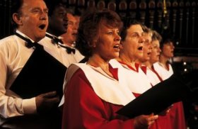 Professional choir singers perform classical pieces.