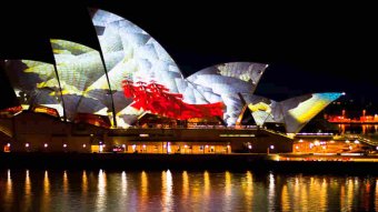 Projections on the giant sails of the Sydney Opera House, which served as the venue for the YouTube Symphony Orchestra concert.