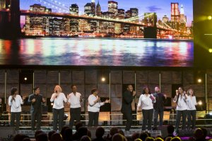 The Brooklyn Tabernacle Singers perform on stage at A Night of Celebration in NYC with David Jeremiah & Friends at Madison Square Garden on Thursday, Dec. 5, 2013.